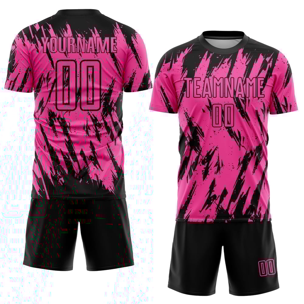 Maillot de football personnalisé rose et noir par sublimation