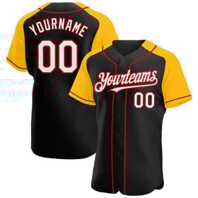 Baseball Sleeves Gold-Red White Authentic Raglan Custom Jersey Black