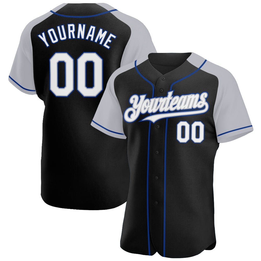 Black White Gray-Royal Jersey Sleeves Custom Raglan Baseball Authentic