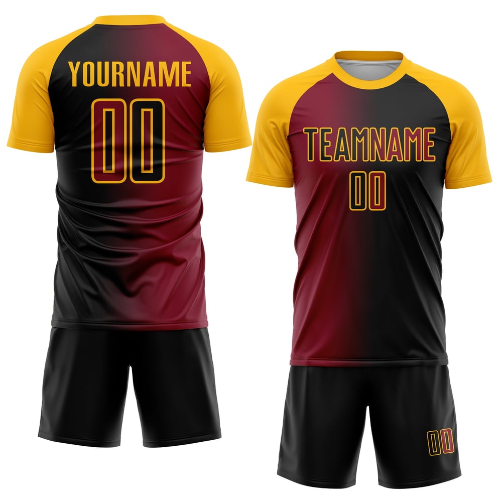 Uniform Crimson-Gold Fußball Sublimation Gradienten Jersey Custom Schwarz Mode