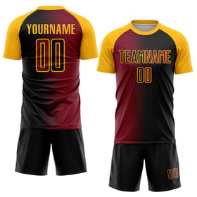 Uniform Crimson-Gold Fußball Sublimation Gradienten Jersey Custom Schwarz Mode