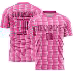 Camiseta de fútbol personalizada con sublimación de uniformes geométricos, color negro y blanco, color rosa