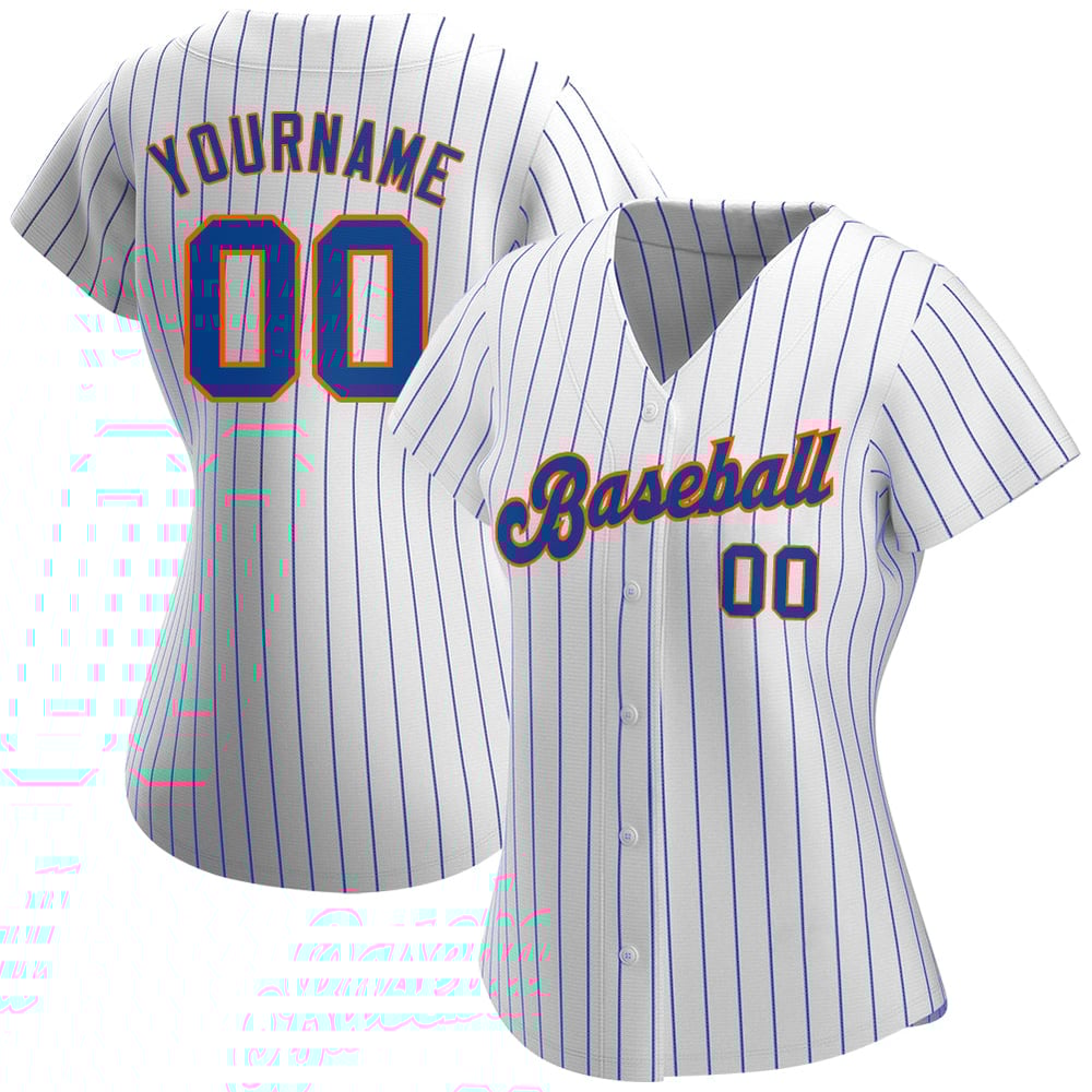 Maglia da baseball autentica Royal personalizzata, a righe bianche e arancioni