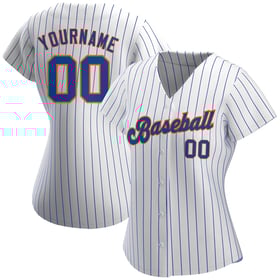 Maglia da baseball autentica Royal personalizzata, a righe bianche e arancioni
