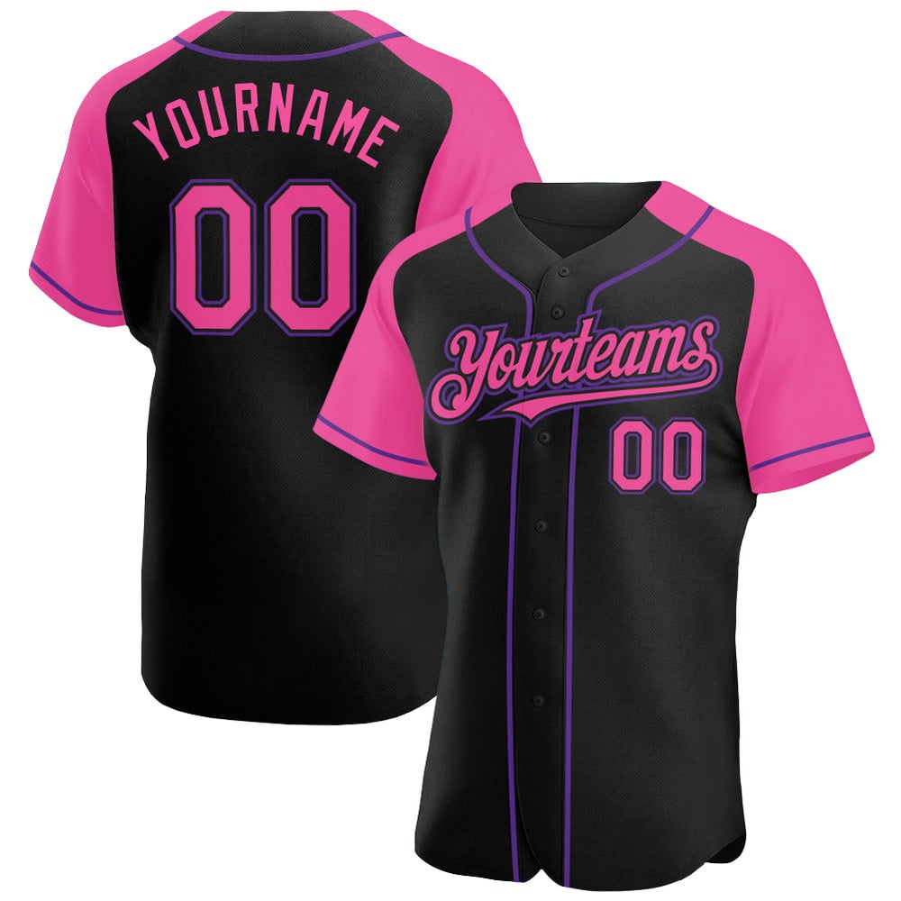Jersey Custom Sleeves Raglan Authentic Black Pink-Purple Baseball