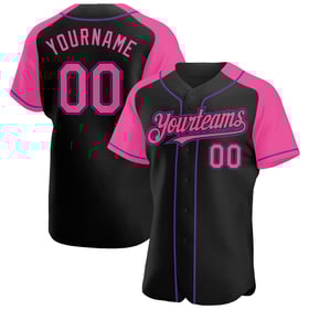 Jersey Custom Sleeves Raglan Authentic Black Pink-Purple Baseball