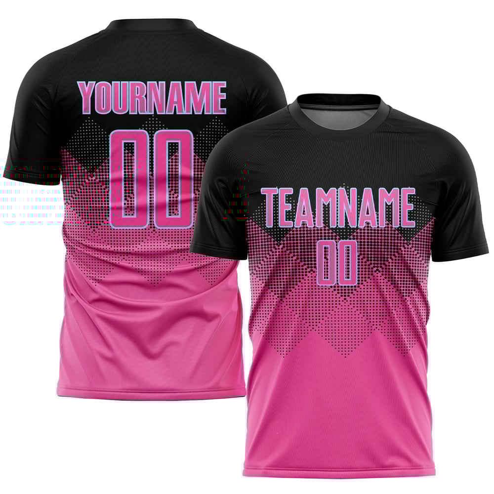 Black-LIght Sublimation Custom Jersey Soccer Uniform Pink Shape Blue Gradient Square