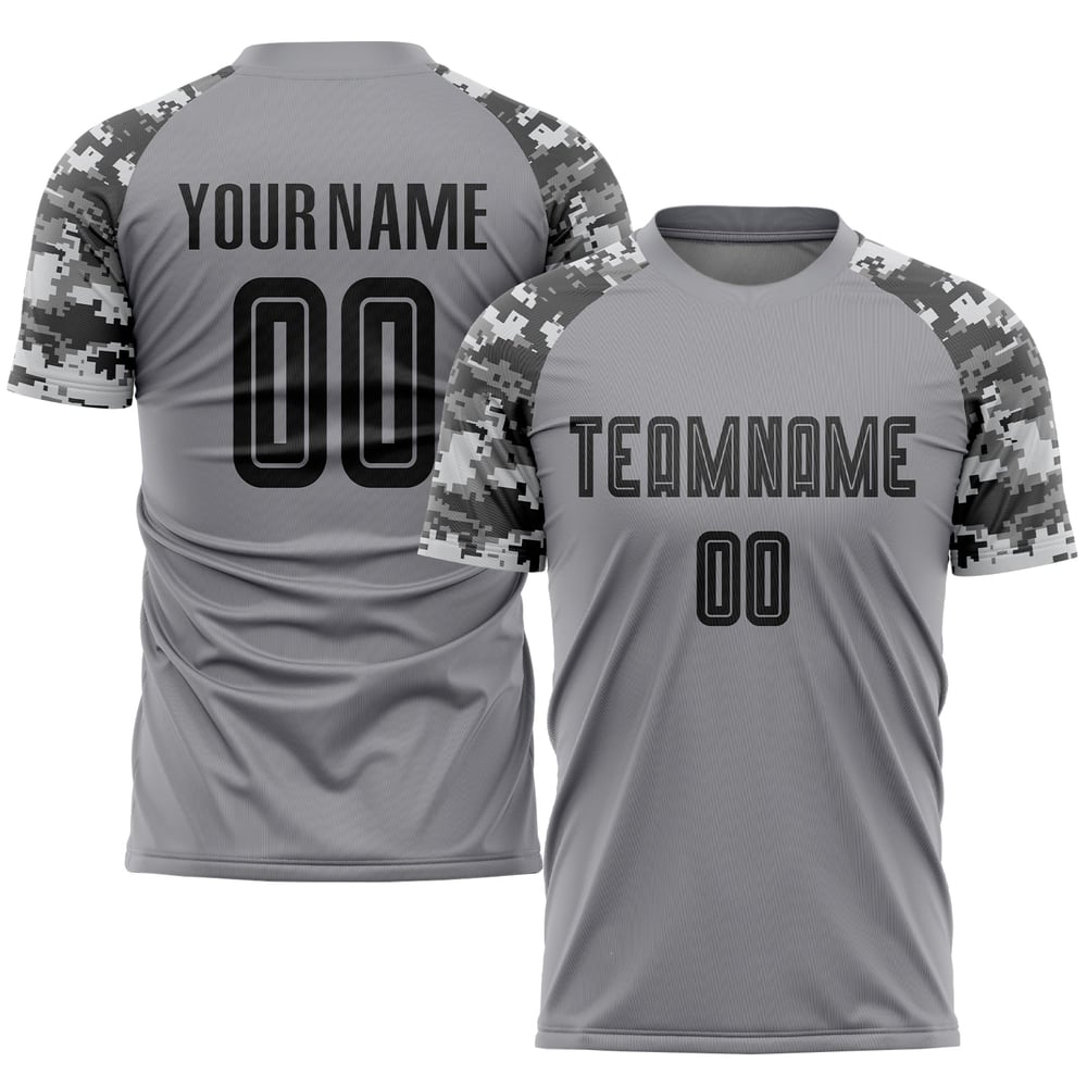 Custom Soccer Sublimation Black-Camo Uniform Jersey Gray