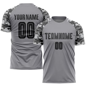 Custom Soccer Sublimation Black-Camo Uniform Jersey Gray