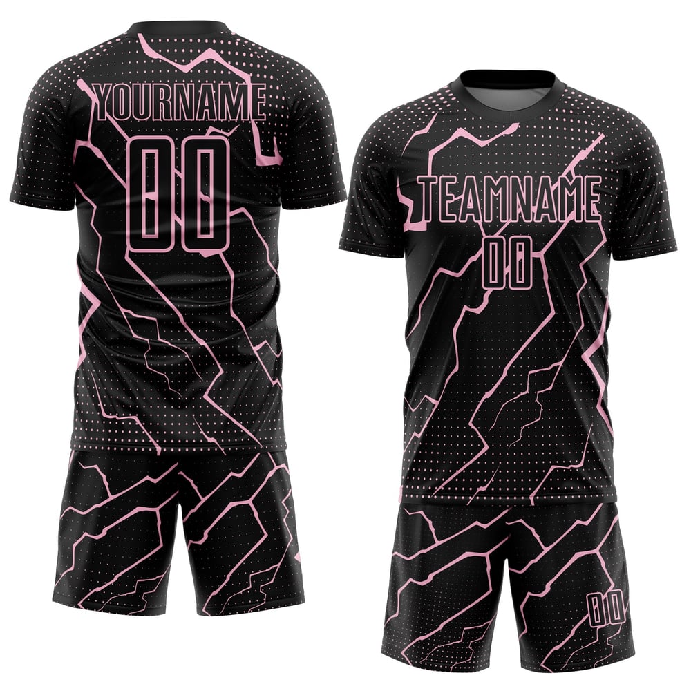 Maglia sportiva leggera personalizzata con stampa sublimatica Lightning Soccer Uniform rosa nera
