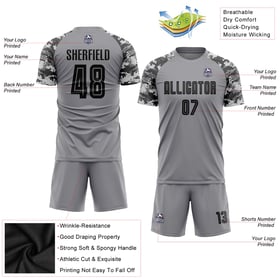 Custom Soccer Sublimation Black-Camo Uniform Jersey Gray