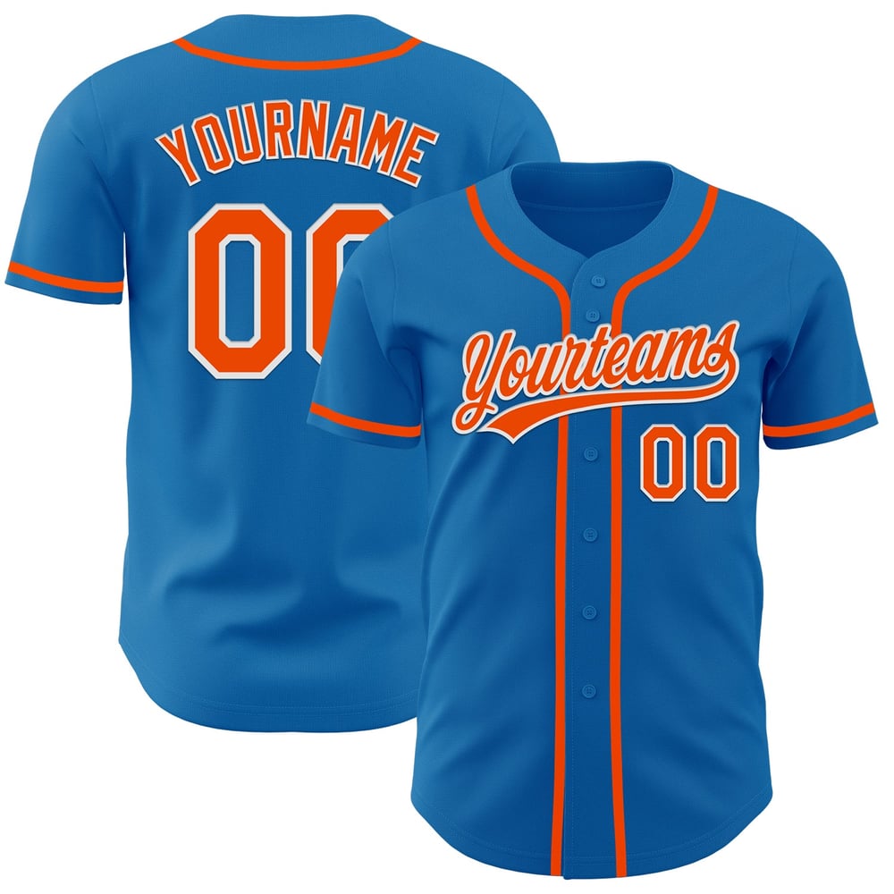 Camiseta de béisbol personalizada auténtica azul naranja-blanca