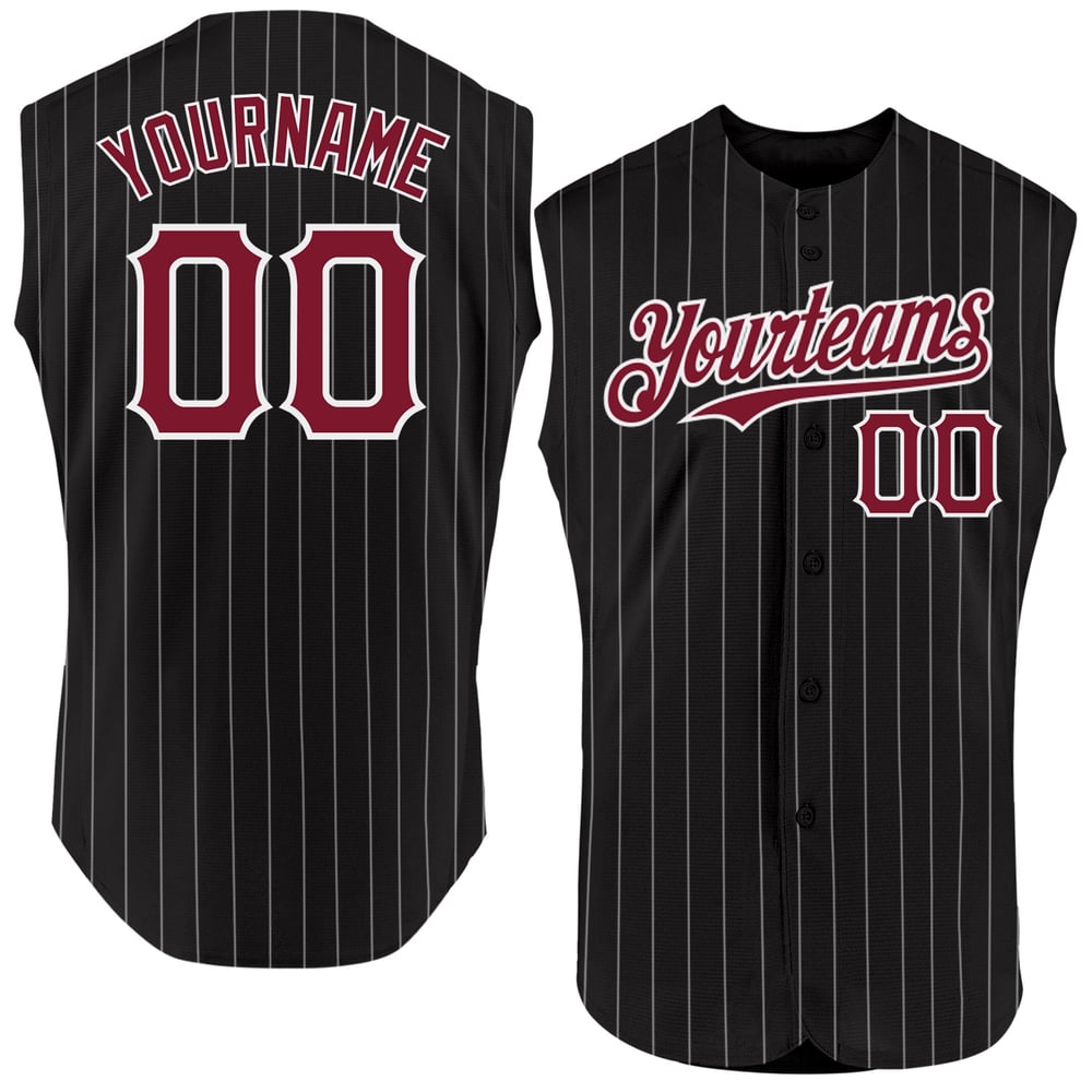Baseball Authentic Pinstripe Crimson Black Custom Sleeveless White Jersey