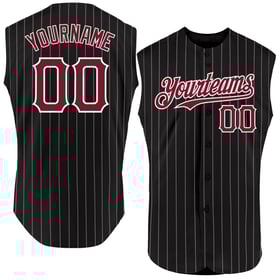 Baseball Authentic Pinstripe Crimson Black Custom Sleeveless White Jersey