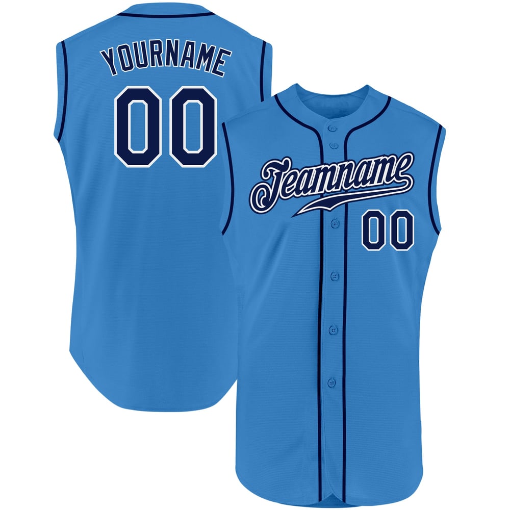 Powder Jersey Blue Sleeveless Baseball Navy-White Custom Authentic