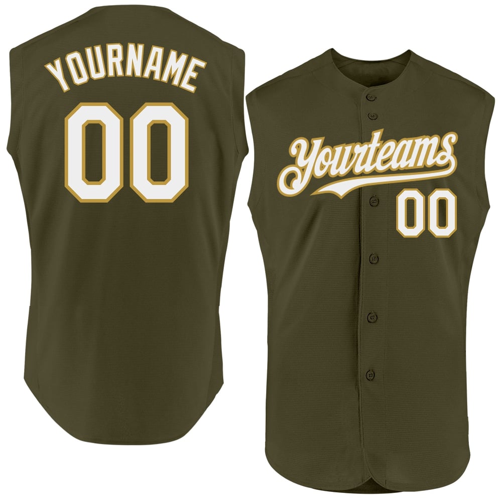 Service To Authentic Sleeveless Baseball White-Old Jersey Custom Olive Salute Gold