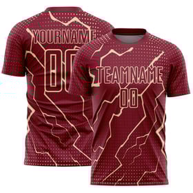 Camiseta de fútbol personalizada de sublimación Crimson City Cream Lightning