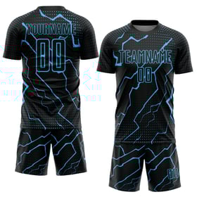 Fotbollsuniform Anpassad Sky Jersey Svart Blå Sublimering Lightning