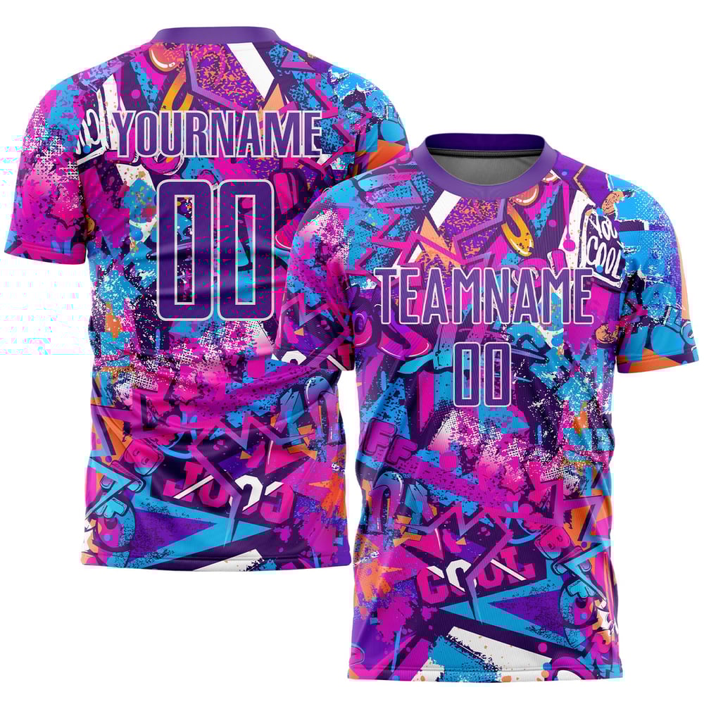 Soccer Pattern Sublimation Custom Uniform Graffiti Purple-White Jersey