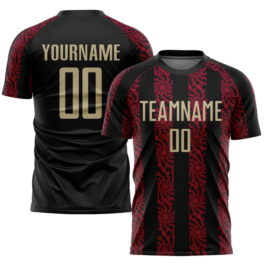 Soccer Sublimation Uniform Vegas Custom Black Gold-Red Jersey