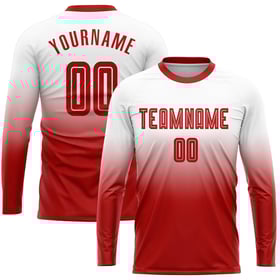 Red Fade Jersey Modeärm Fotboll Lång Vit Uniform Sublimering Anpassad