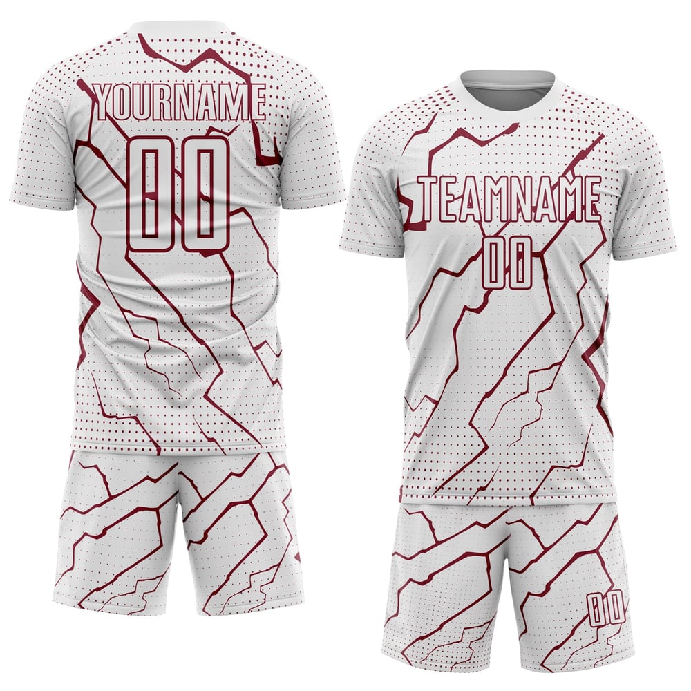 Maglia da calcio Crimson Custom Sports White Lightning stampata a sublimazione
