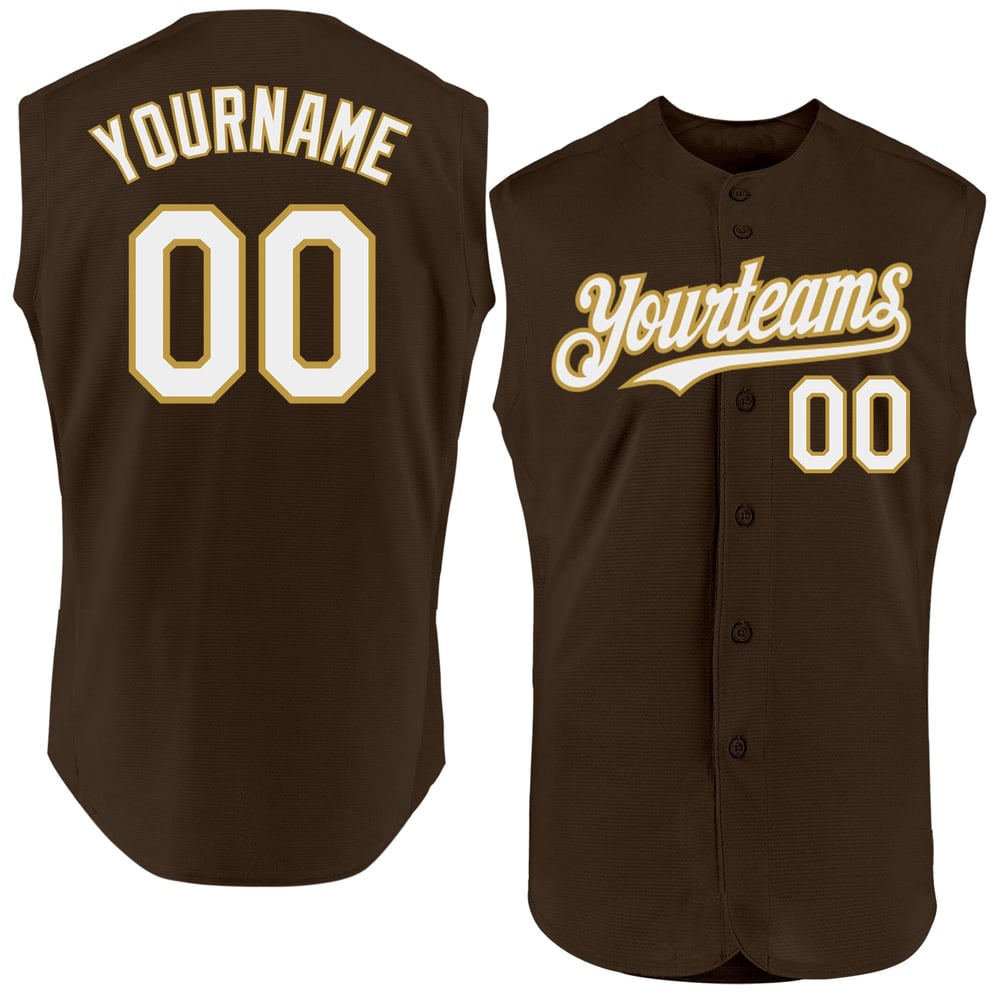 Gold Sleeveless Authentic Baseball White-Old Jersey Custom Brown