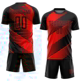 Maillot de football personnalisé rouge et noir par sublimation
