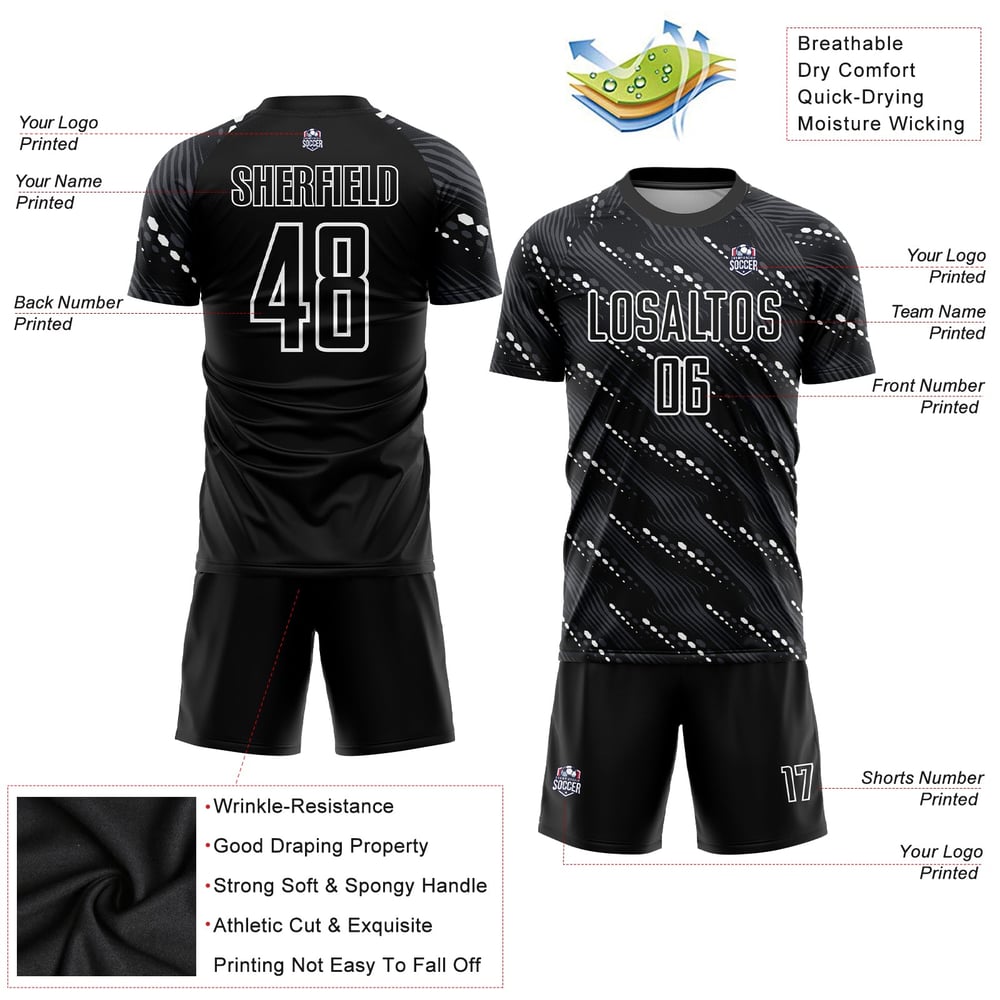 Black Uniform Custom Jersey Sublimation Soccer White