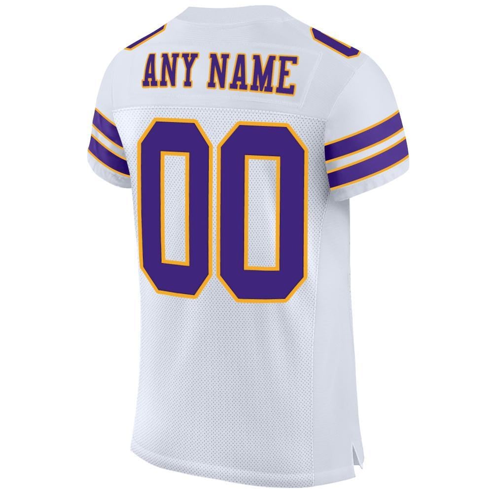 Custom Football Mesh Purple-Gold Jersey Authentic White