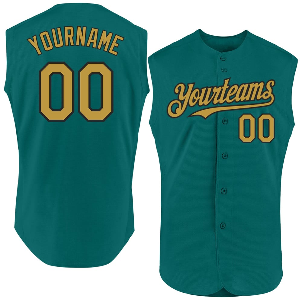 Baseball Gold-Black Teal Jersey Custom Old Sleeveless Authentic