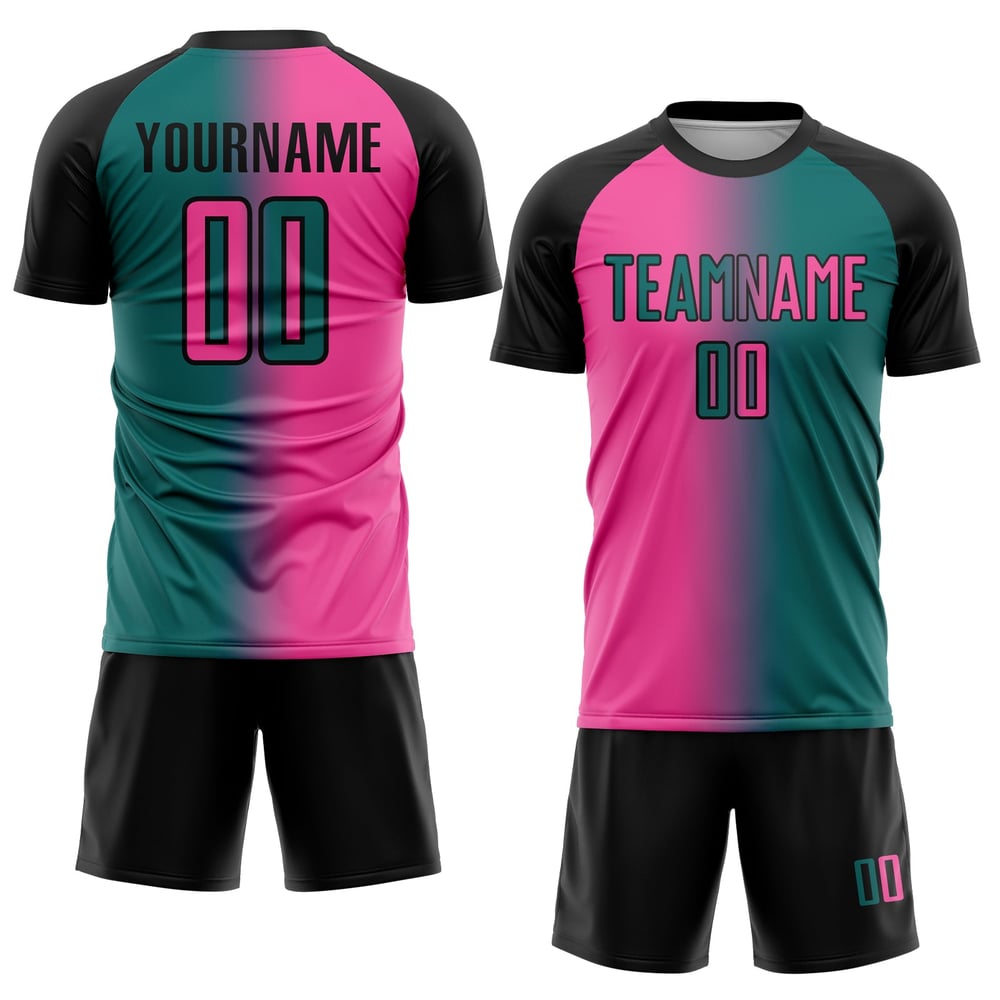 Jersey Uniform Custom Fußball Farbverlauf Pink-Schwarz Sublimation Fashion Teal