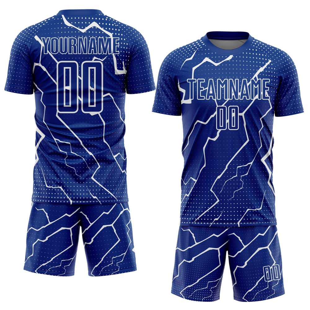 Camiseta de fútbol personalizada de sublimación Royal White Lightning