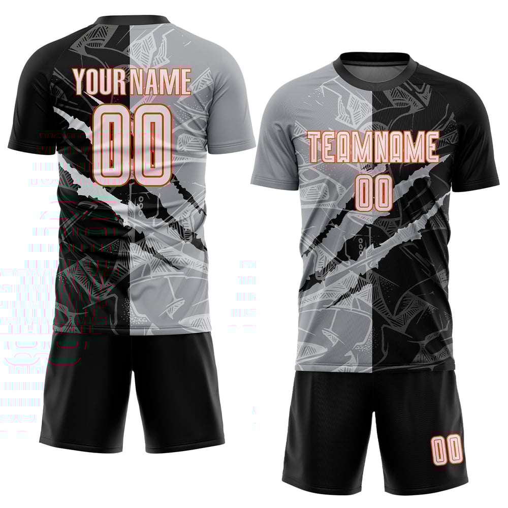 Camiseta de fútbol rascable con patrón de uniforme personalizado en gris-naranja y blanco con grafiti negro de sublimación