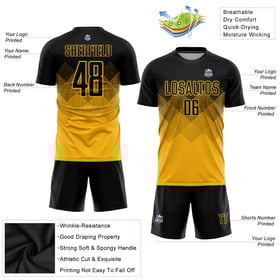 Custom Sublimation Uniform Black Gold Soccer Jersey