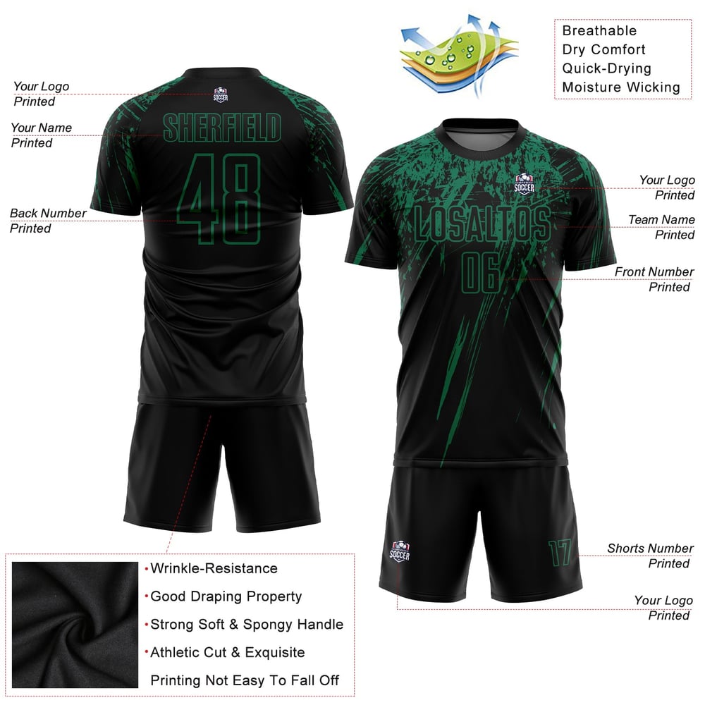Kelly Jersey Sublimation Soccer Uniform Green Black Custom