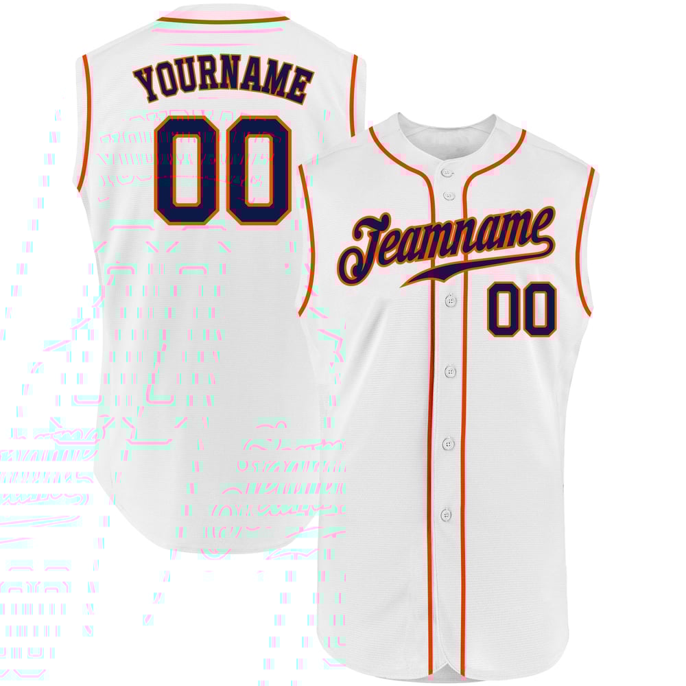 Navy-Orange Custom Baseball Jersey Authentic White Sleeveless