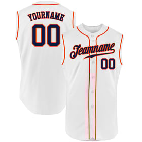Navy-Orange Custom Baseball Jersey Authentic White Sleeveless