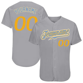 Camiseta de béisbol personalizada azul dorado-gris claro auténtica