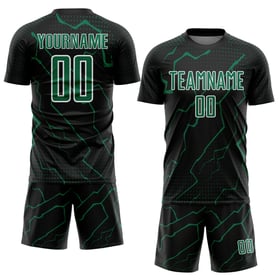 Maglia da calcio personalizzata verde-bianca Kelly Black Lightning con stampa a sublimazione