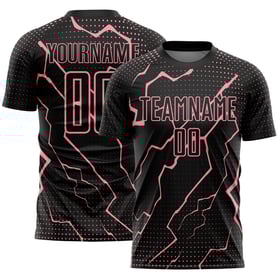 Maglia sportiva uniforme nera Lightning rosa personalizzata da calcio stampata a sublimazione, taglia media