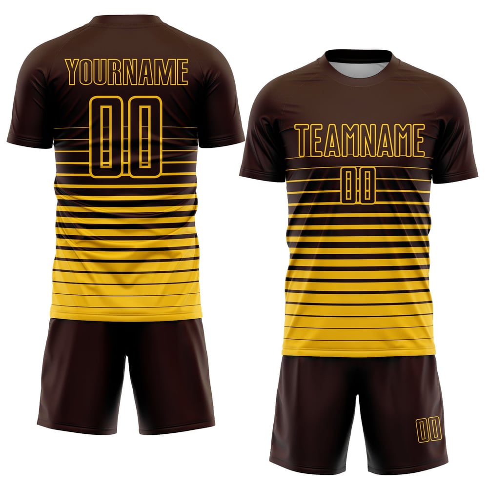 Camiseta de rayas de moda personalizada sublimación amarillo marrón uniforme de fútbol desvanecido