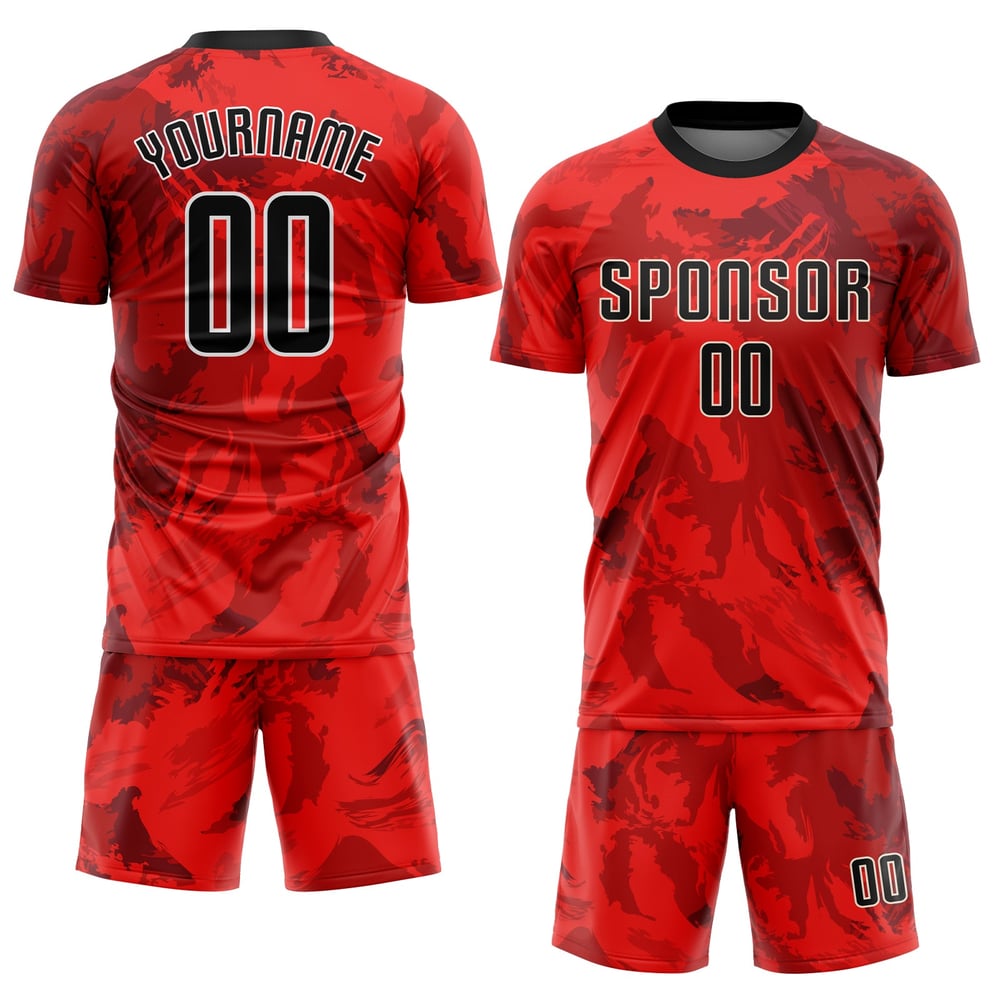 Jersey Sublimation Custom Red Black-White Soccer Uniform
