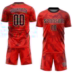 Jersey Sublimation Custom Red Black-White Soccer Uniform