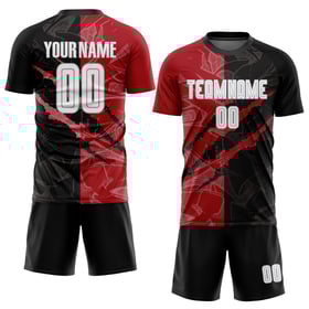 White Custom Graffiti Red-Gray Jersey Soccer Scratch Sublimation Uniform Black Pattern