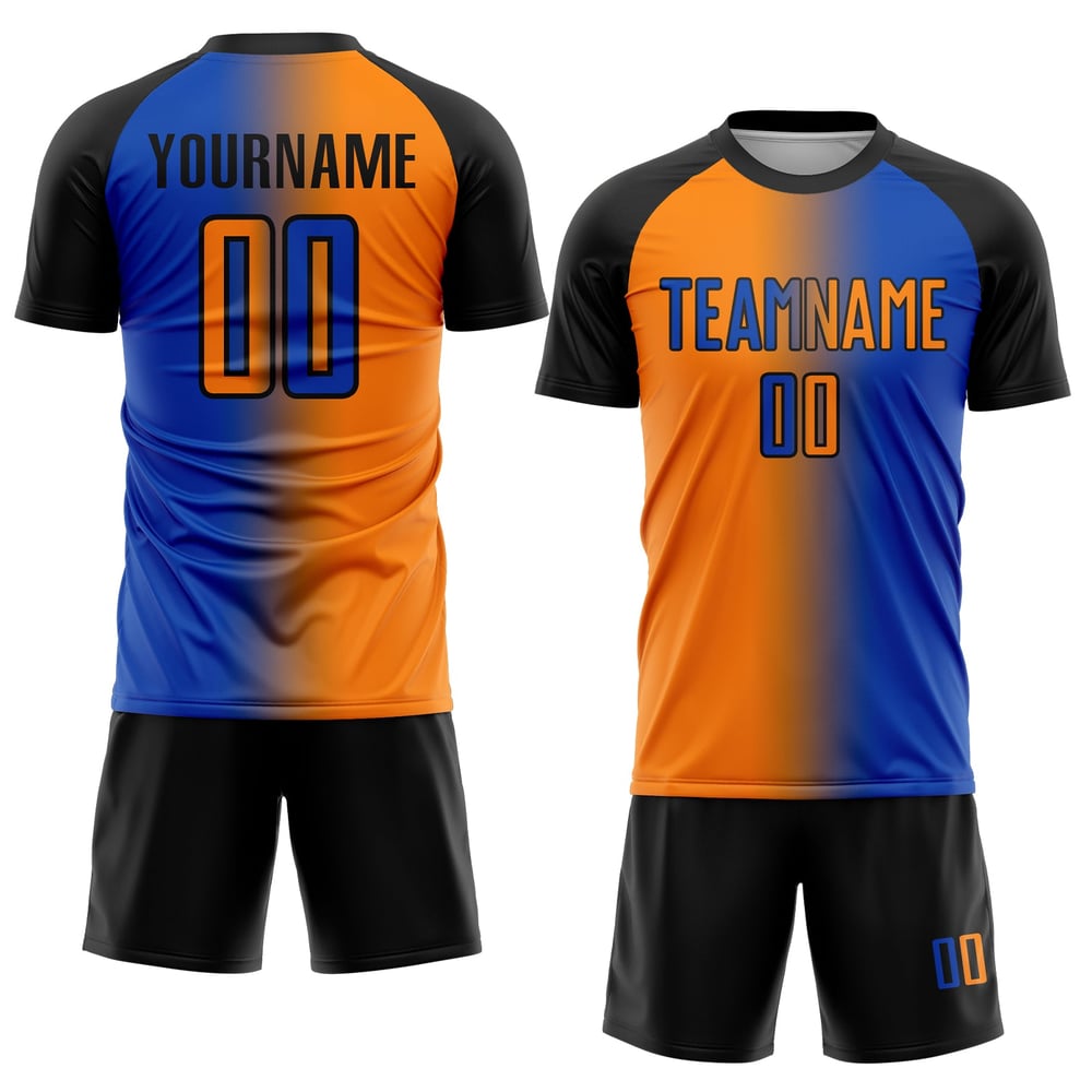 Gradient Blau Jersey Fußball Sublimation Thunder Bay Uniform Mode Custom Orange-Schwarz