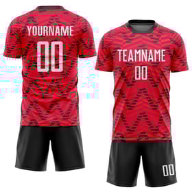 Maillot de football personnalisé à sublimation rouge, blanc et noir