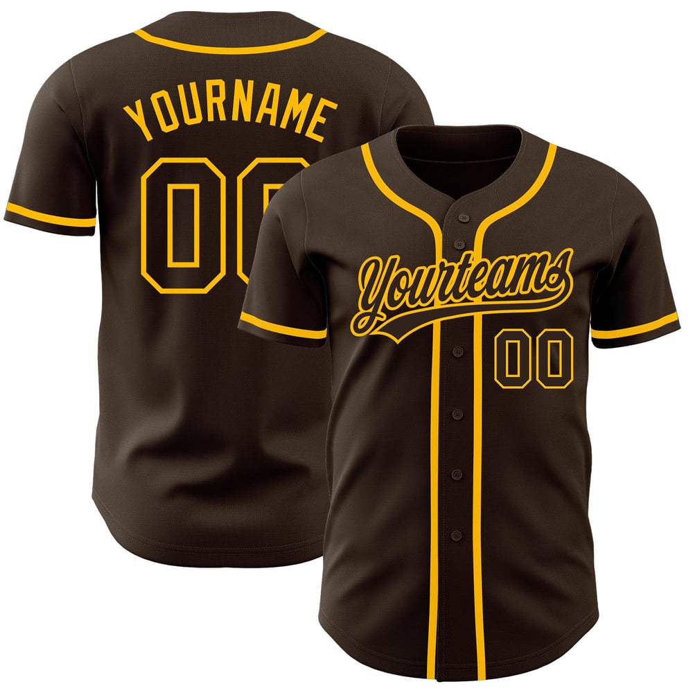 Camiseta de béisbol personalizada marrón y dorada auténtica