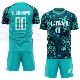 Sublimering Vit-Marinblå Fotboll Anpassad Uniform Aqua Jersey