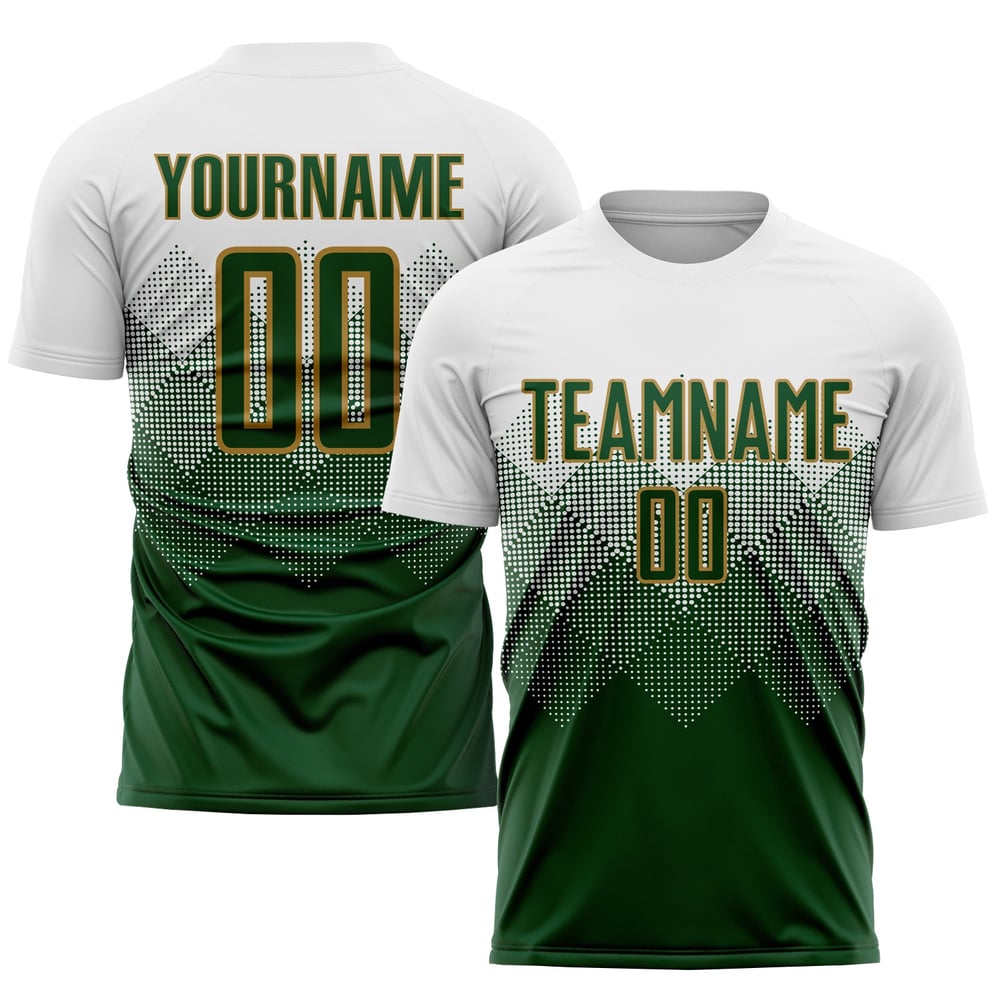 Maglia da calcio personalizzata con stampa sublimatica bianco-verde-oro antico